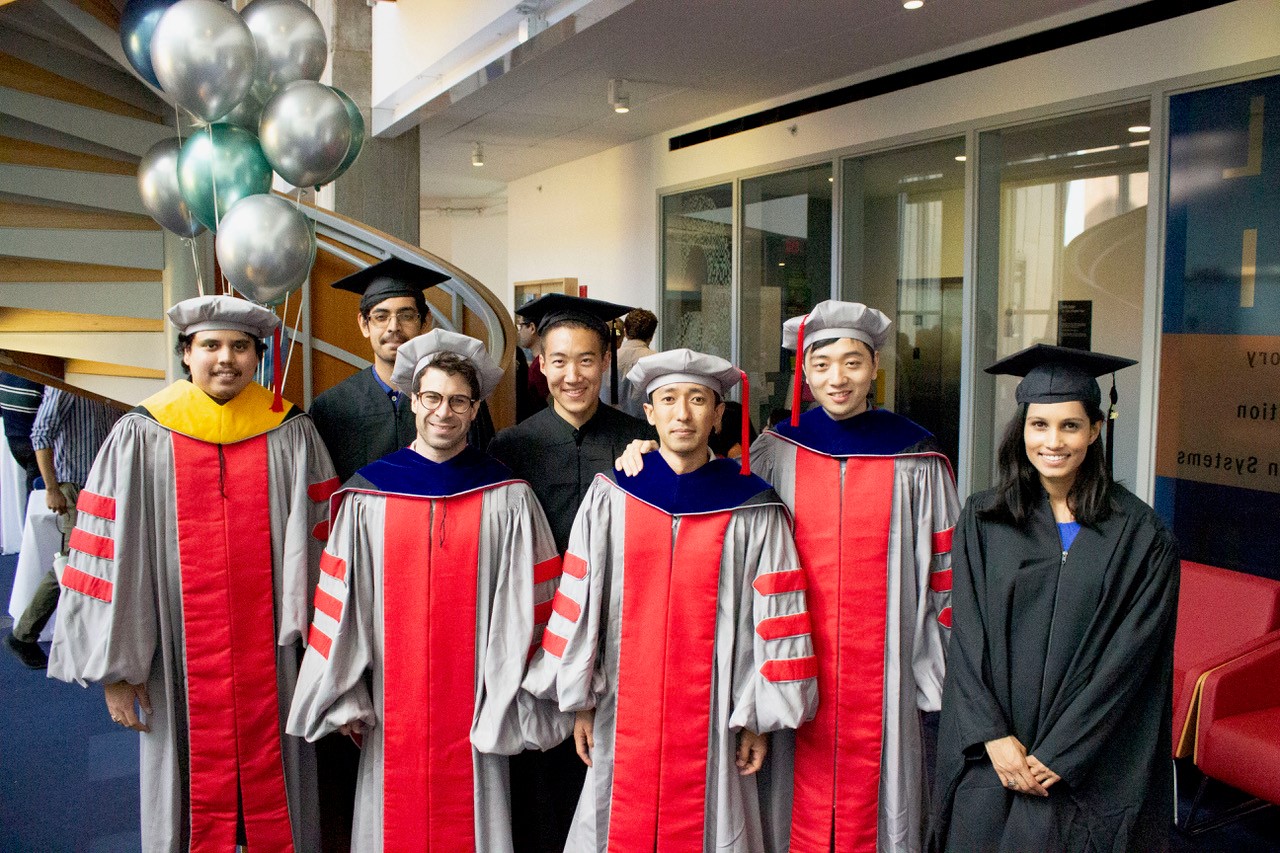 LIDS grads Anuran Makur, Vishrant Tripathi, Austin Collins, Xinzhu (Roger) Fu, Anurag Rai, Yuhao Wang, and Uma Roy.