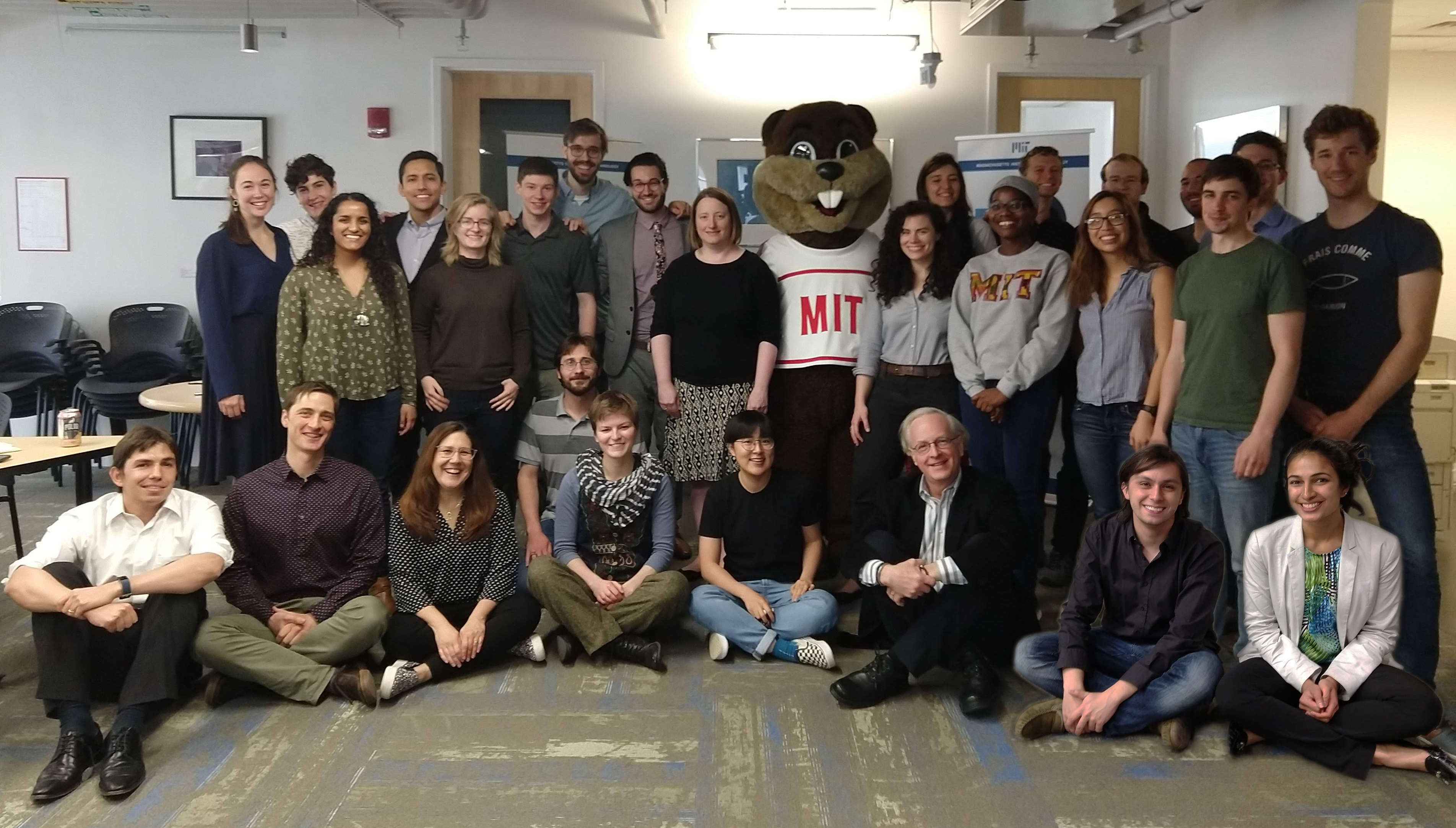 Tim the Beaver with TPP Director and IDSS/EAPS professor Noelle Selin, TPP staff, and the TPP class of 2019